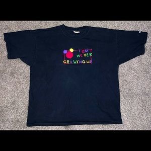 Vintage Walt Disney World I Am Never Growing Up Black T Shirt XL